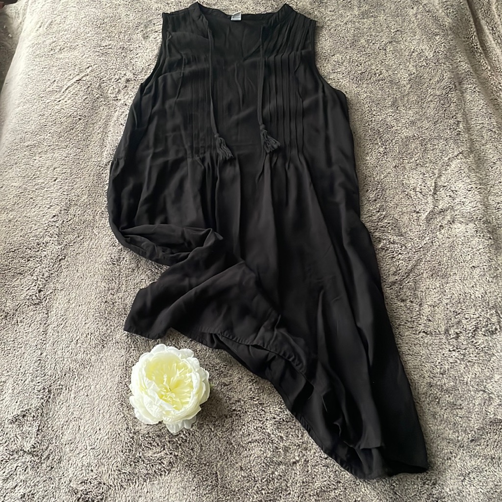 Old Navy Black Sleeveless Sundress With Lining Detail & Tassels, Small Tall